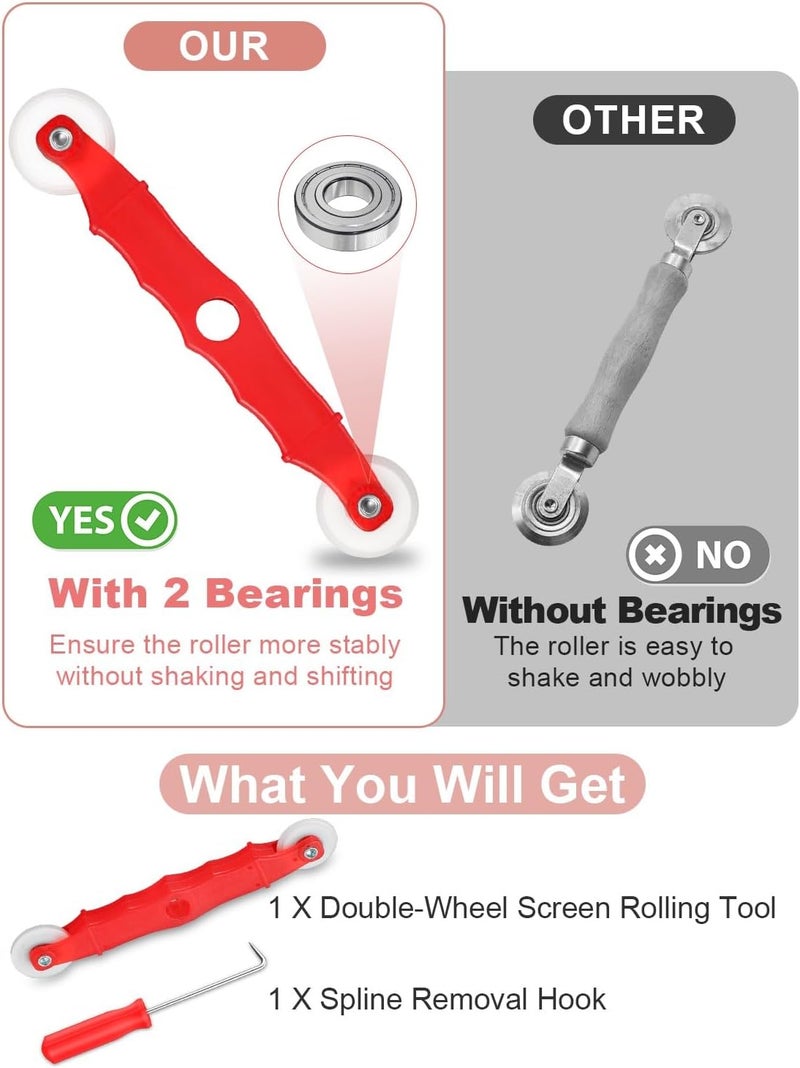 LRVAE 2 Pcs Screen Repair Tool, Including Upgrade Rolling Tool and Spline Hook, Easy to Use, Ergonomic Roller Equipped with Bearings for Patio, Porch, RV, Garden Screen and More - Image 3